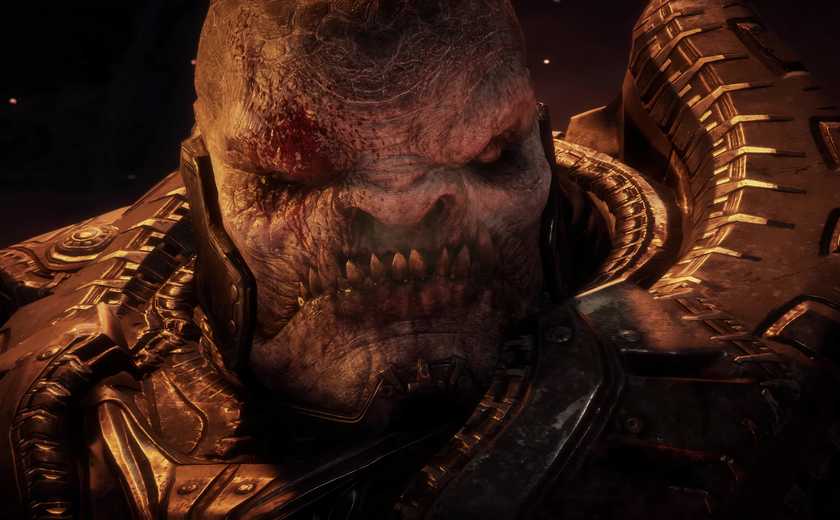 General Raam staring at the camera looking angry in gears of war reloaded.